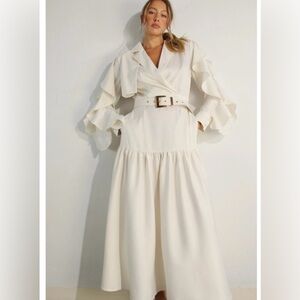 Mulla NWT Collared Long Ruffle Sleeve Trench-Style Maxi Dress – Size M